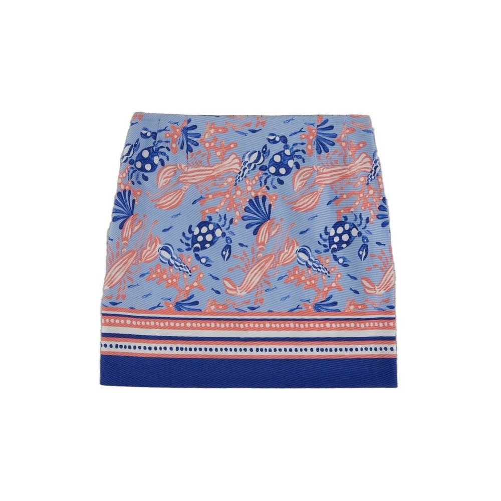 Talbots Lobster Crab Skirt Women's Size 10P Petite Blue Coral Cotton Stretch